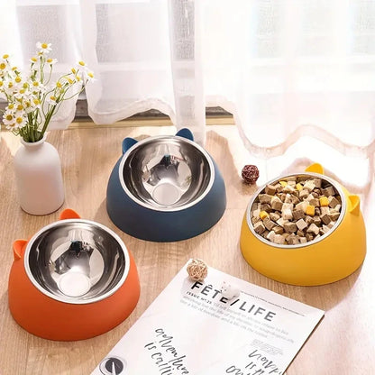 Tilted Stainless Steel Cat Bowl – Non-Slip, Neck-Friendly Feeder for Cats & Dogs