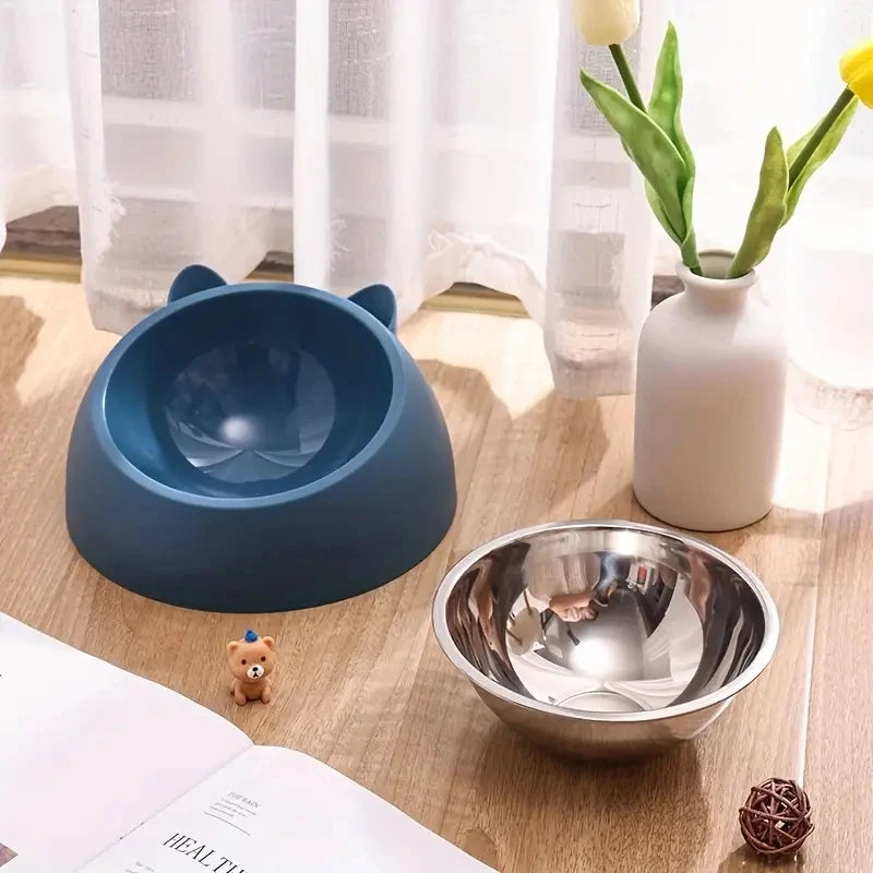Tilted Stainless Steel Cat Bowl – Non-Slip, Neck-Friendly Feeder for Cats & Dogs