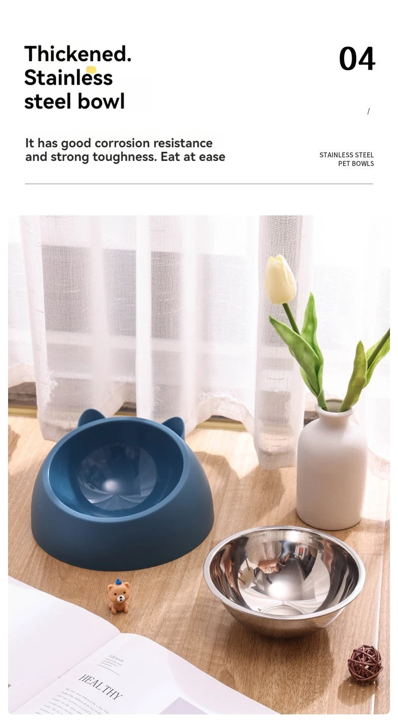 Tilted Stainless Steel Cat Bowl – Non-Slip, Neck-Friendly Feeder for Cats & Dogs