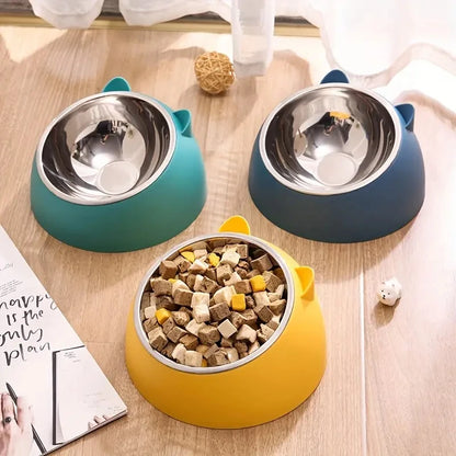 Tilted Stainless Steel Cat Bowl – Non-Slip, Neck-Friendly Feeder for Cats & Dogs