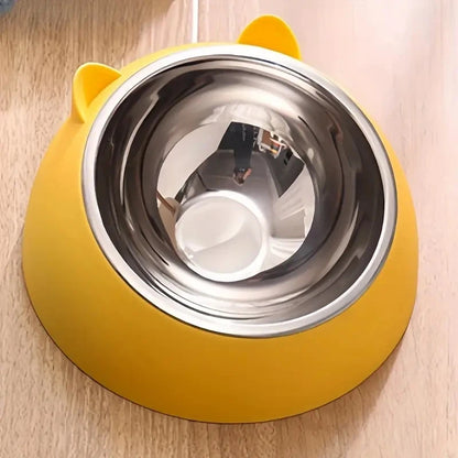 Tilted Stainless Steel Cat Bowl – Non-Slip, Neck-Friendly Feeder for Cats & Dogs