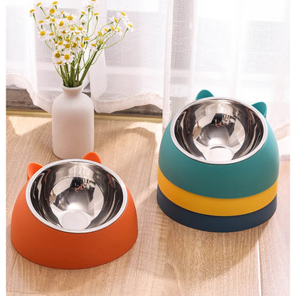 Tilted Stainless Steel Cat Bowl – Non-Slip, Neck-Friendly Feeder for Cats & Dogs