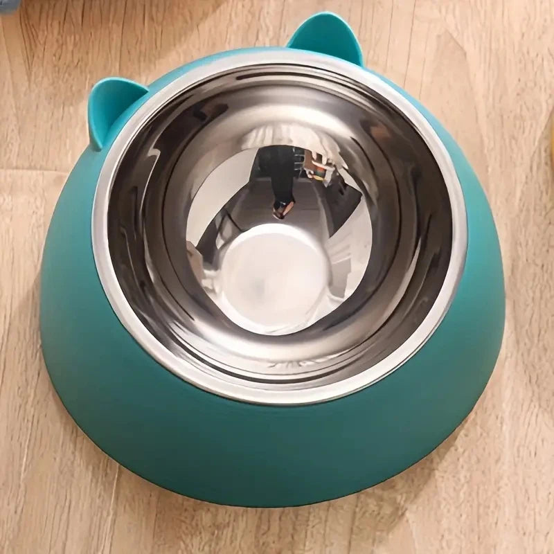 Tilted Stainless Steel Cat Bowl – Non-Slip, Neck-Friendly Feeder for Cats & Dogs