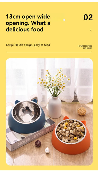Tilted Stainless Steel Cat Bowl – Non-Slip, Neck-Friendly Feeder for Cats & Dogs