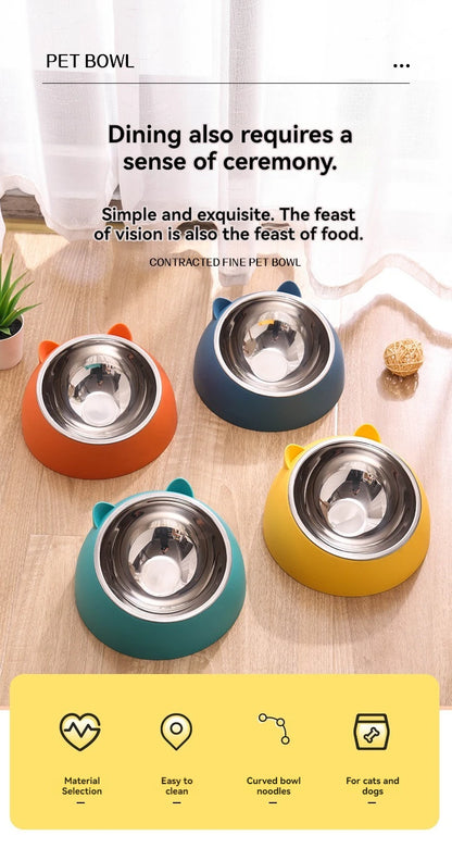 Tilted Stainless Steel Cat Bowl – Non-Slip, Neck-Friendly Feeder for Cats & Dogs