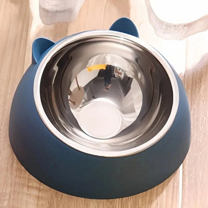 Tilted Stainless Steel Cat Bowl – Non-Slip, Neck-Friendly Feeder for Cats & Dogs